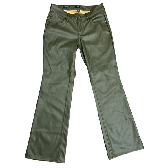 Wild Fable Faux Leather Low-Rise Flare Jeans in Olive Green Size 4 - Picture 4 of 8